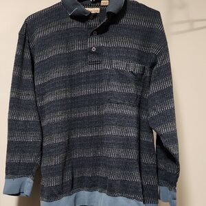 Foxfire Men’s Textured Stripe Knit Polo Sweater 1X Blue Grey Long Sleeve
